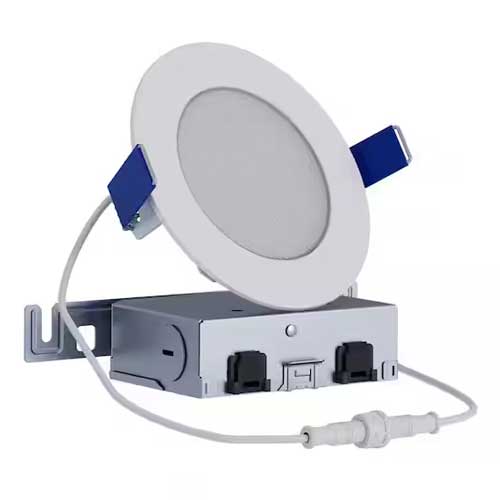 COOP HLB4LSFS5 LED 4" LED ROUND THIN RECESSED INDOOR/OUTDOOR DOWNLIGHT ULTRA FIELD SELECTABLE CCT LUMENS &amp; COLOR TEMP 2700K-5000K - AC90 CANLESS 11.7 WATT 120V - MATTE WHITE FLANGE